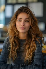 Wall Mural - Portrait of a beautiful young woman with long brown hair