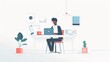 © Analogue - An illustration in 2D flat style featuring a Gen Z individual engaged in remote work, using digital tools like video conferencing. The minimalist design emphasizes the flexibility and adaptability of