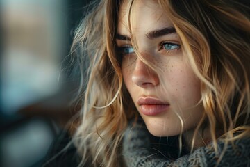 Wall Mural - portrait of a beautiful young woman with blonde hair and blue eyes