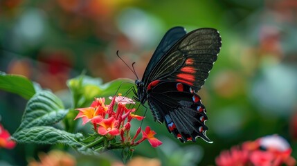 Canvas Print - Macro shot of a butterfly in a garden