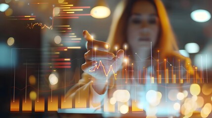 Poster - : A visual representation of the long-term value of customer relationships, with data charts and happy customers engaging with a brand over time