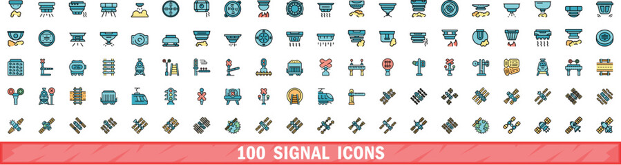 Poster - 100 signal icons set. color line set of signal vector icons thin line color flat on white