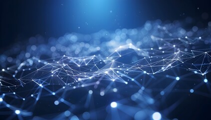 Poster - Abstract dark blue background with glowing digital connections and dots, futuristic technology concept banner 
