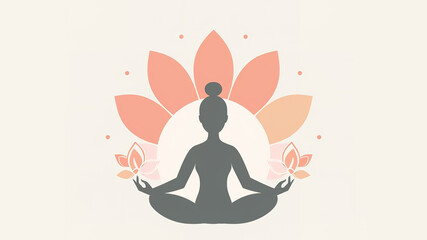 simple yoga logo with woman luxury design on beige background with copy space. place for text. layout
