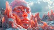 © Panupong Ws - Surreal futuristic scene of a massive crystalline face surrounded by jagged coral-like structures under a cloudy sky