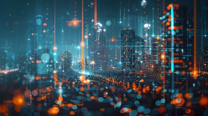 Poster - A futuristic cityscape featuring groundbreaking technologies and disruptive business models, symbolizing the transformative impact of radical innovation on society