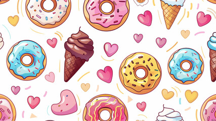 Wall Mural - 
seamless pattern of donuts and ice cream, vector illustration, white background,