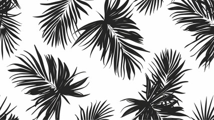 Wall Mural - Seamless pattern with black palm leaves on a white background. Vector illustration. Isolated sticker design in the style of white and black,