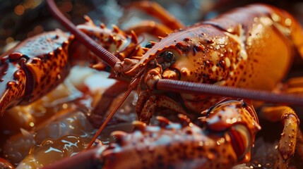 A close-up of a lobster claw cracking open a succulent piece of meat, revealing the tender flesh inside for a decadent seafood feast.