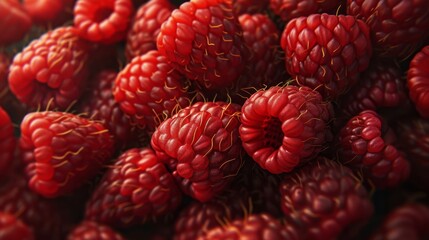 Close-up view of fresh red raspberries