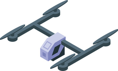 Poster - 3d vector graphic of an isometric drone equipped with a camera, in a minimalistic design