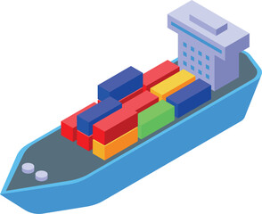Poster - 3d isometric illustration of a colorful cargo ship loaded with containers