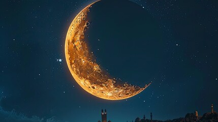 Wall Mural - A beautiful night sky with stars and the crescent moon.
