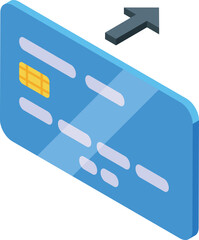 Poster - Isometric illustration of a blue credit card with a forwardpointing transaction arrow, depicting online payment