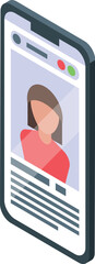 Canvas Print - Modern isometric smartphone profile concept illustration with user interface design for social media app and online communication technology