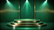 © tnihousestudio - Elegant green and gold stage with vertical lights.