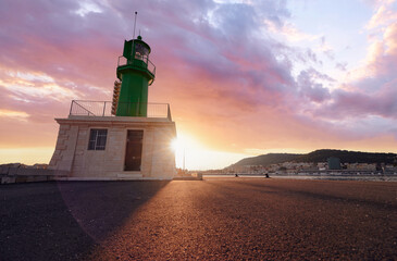 Wall Mural - Green lighthouse on the shore in Split, Croatia.
