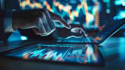 Aufkleber - A financial analyst analyzing business graphs and trends on a tablet, preparing detailed reports and presentations for management.