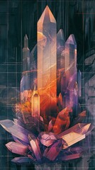 Wall Mural - A large crystal structure with a purple and orange hue