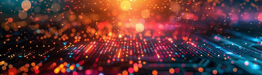 Wall Mural - a colorful image of a cityscape with bright lights and a lot of dots