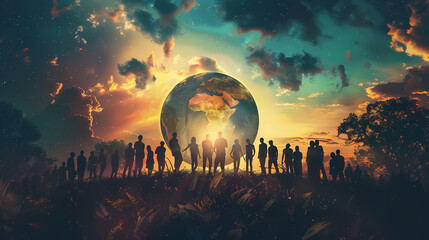 Wall Mural - a background image portraying professional networking group of people who care about the earth and other people, who want to make a difference