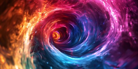 Poster - Psychedelic Vortex of Swirling Multicolor Light Captivating Abstract Futuristic Landscape