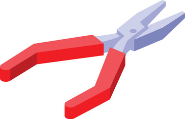 Poster - 3d isometric red handle pliers vector illustration for industrial, construction, and maintenance work with durable steel and adjustable functional design on white background
