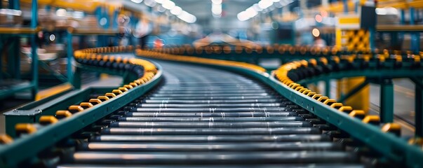 Poster - Conveyor Belt Workflow in a Distribution Warehouse Showcasing Advanced Logistics Technology for E commerce