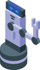 Poster - futuristic isometric robot icon with mechanical arm, artificial intelligence, and futuristic technol