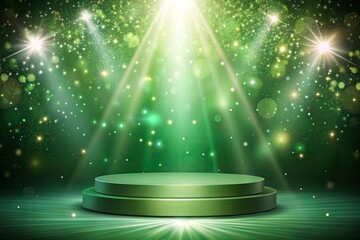 Canvas Print - Green stage with sparkling lights and foliage.