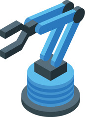 Poster - isometric robotic arm illustration with blue robotic machinery technology and engineering in 3d vect