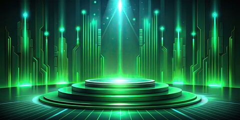 Canvas Print - Green neon stage with a futuristic design.