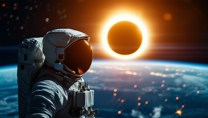 Wall Mural - anonymous astronaut watching a solar eclipse