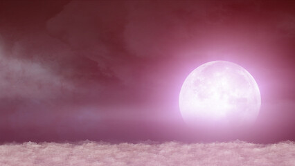 Wall Mural - beautiful realistic flight over cumulus lush clouds in the night moonlight