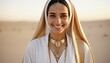 © abu - a young Arabic women in traditional clothes with a sincere smile, isolated white background,