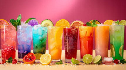 Wall Mural - Table With Various Colorful Drinks 