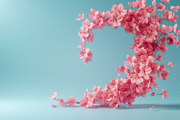 Wall Mural - pink cherry blossom floral heart frame for spring love and decoration