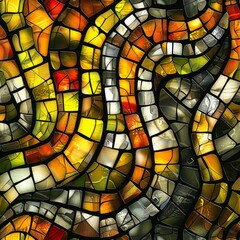 Wall Mural - Stunning abstract mosaic pattern with vibrant colors and textures in highquality digital art.