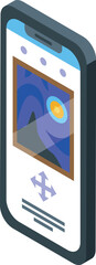 Poster - isometric illustration of a mobile phone displaying an art gallery application interface