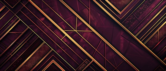 Wall Mural - Retro template with a maroon background and golden lines. Contemporary geometric pattern 