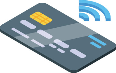 Poster - Isometric illustration of a credit card emitting a wireless, contactless payment signal