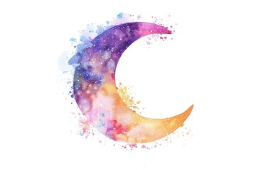 Wall Mural - Watercolor painting of a crescent shape on a pure white background, ideal for use in designs related to nature, spirituality or celestial themes