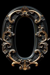 Poster - A decorative frame with intricate designs and patterns in black and gold, set against a dark background