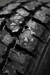 Canvas Print - Close-up view of a tire with water droplets on its surface