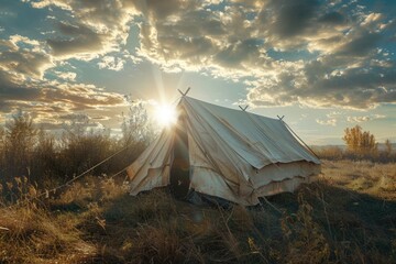 Aufkleber - A tent sitting in the middle of an open field