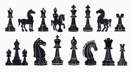 Poster - A set of chess pieces arranged neatly on a white background