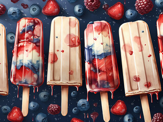 Wall Mural - Wonderful Popsicles Ice cream with USA flag pattern for 4th of July American independence day