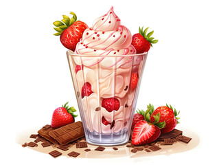 Wall Mural - Wonderful Strawberry and chocolate sundae ice cream cup and wafer stick isolated