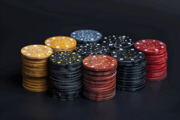 Poster - A close-up shot of piled up poker chips stacked on top of each other
