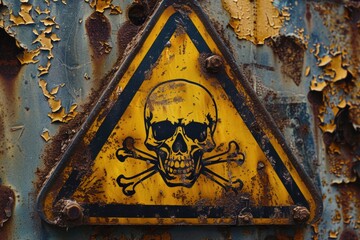 Aufkleber - A yellow sign featuring a skull and crossbones, warning of potential danger or hazard
